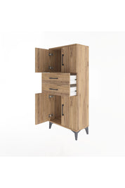 Arges Dolap Tek Raflı 2 Çekmeceli 4 Kapaklı 60x30x134 Çam-Çam