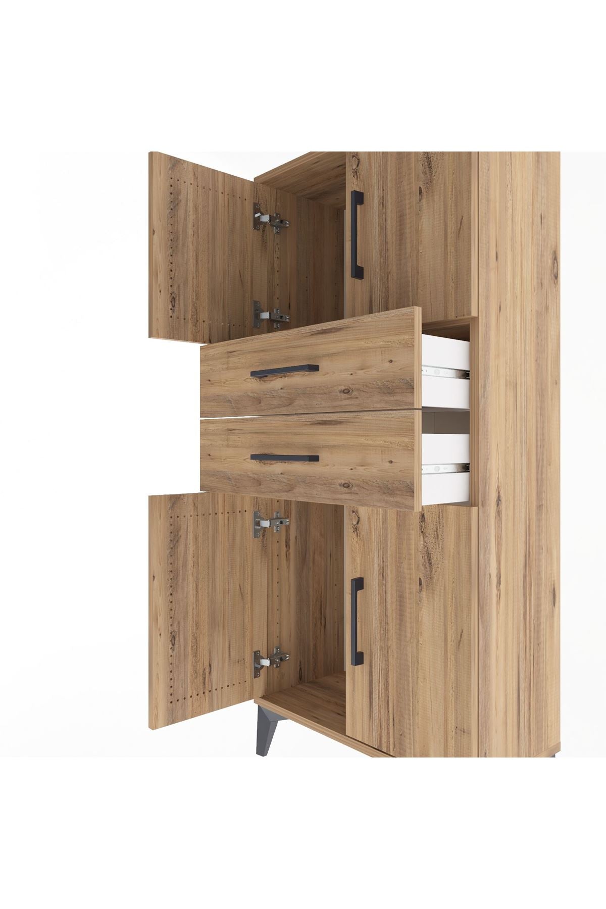 Arges Dolap Tek Raflı 2 Çekmeceli 4 Kapaklı 60x30x134 Çam-Çam