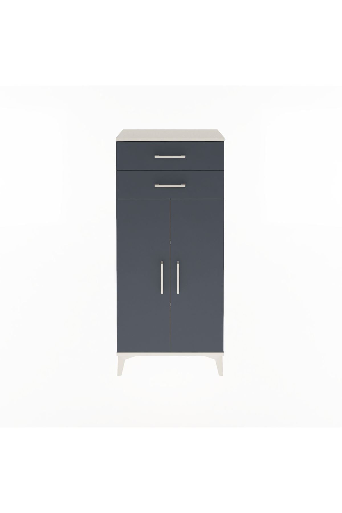 Arges Dolap 2 Raflı 2 Çekmeceli 2 Kapaklı 60x30x134 Aytaşı-Antrasit