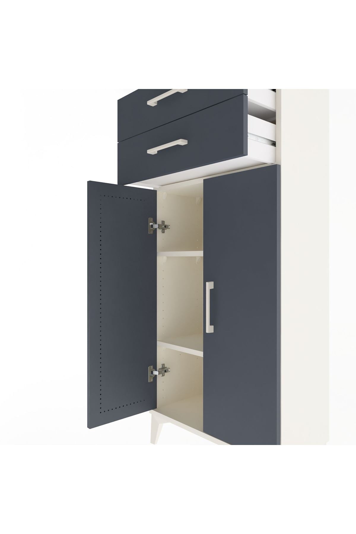 Arges Dolap 2 Raflı 2 Çekmeceli 2 Kapaklı 60x30x134 Aytaşı-Antrasit