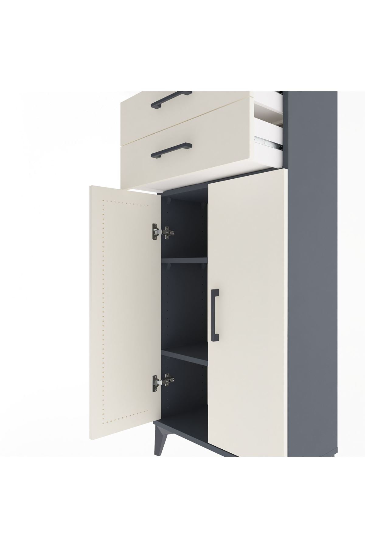 Arges Dolap 2 Raflı 2 Çekmeceli 2 Kapaklı 60x30x134 Antrasit-Aytaşı