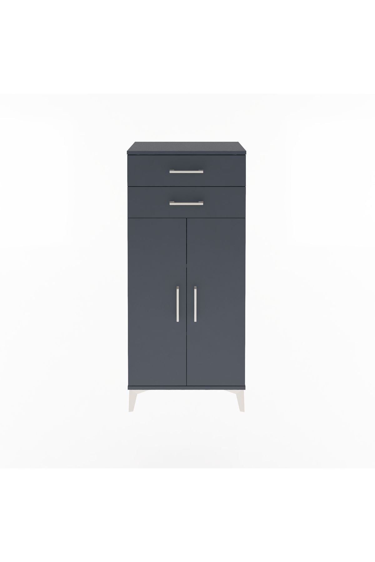 Arges Dolap 2 Raflı 2 Çekmeceli 2 Kapaklı 60x30x134 Antrasit-Antrasit