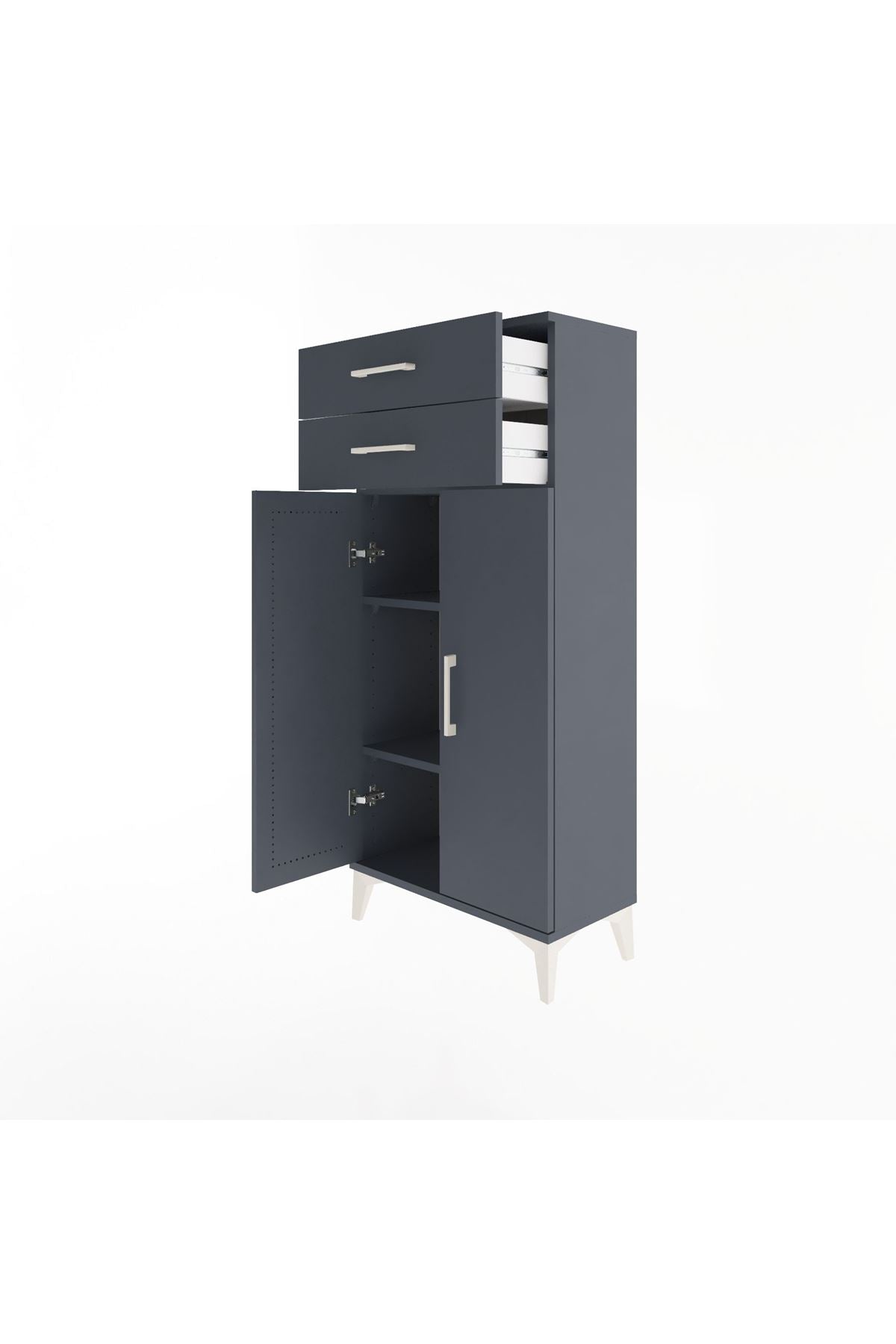 Arges Dolap 2 Raflı 2 Çekmeceli 2 Kapaklı 60x30x134 Antrasit-Antrasit