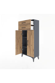 Arges Dolap 2 Raflı 2 Çekmeceli 2 Kapaklı 60x30x134 Antrasit-Çam