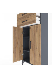 Arges Dolap 2 Raflı 2 Çekmeceli 2 Kapaklı 60x30x134 Antrasit-Çam