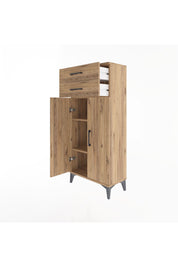 Arges Dolap 2 Raflı 2 Çekmeceli 2 Kapaklı 60x30x134 Çam-Çam