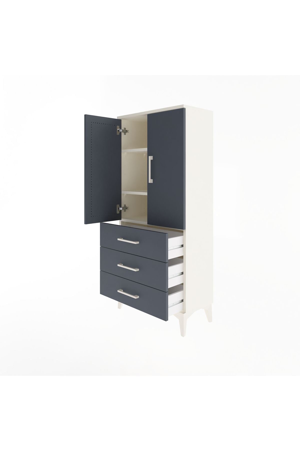 Arges Dolap 3 Raflı 3 Çekmeceli 2 Kapaklı 60x30x134 Aytaşı-Antrasit