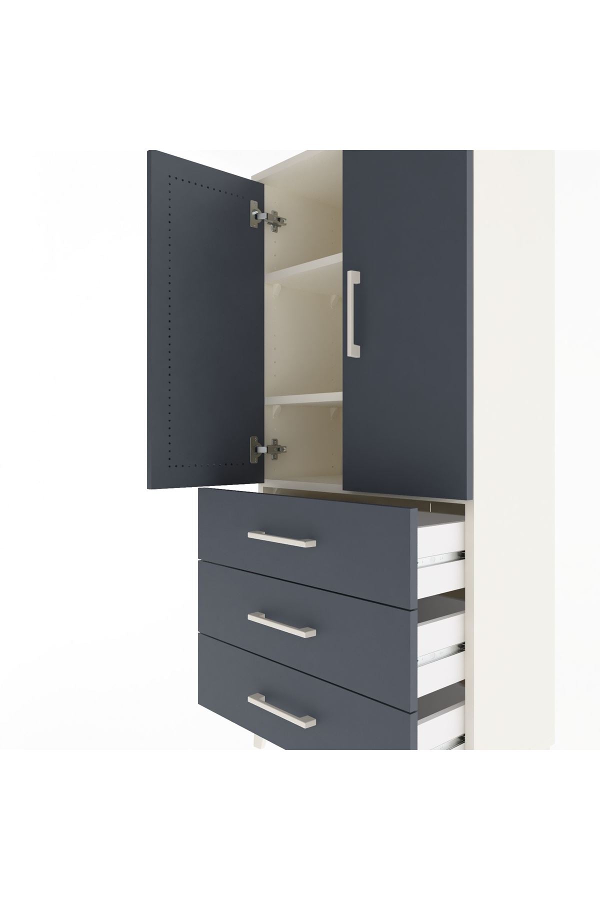 Arges Dolap 3 Raflı 3 Çekmeceli 2 Kapaklı 60x30x134 Aytaşı-Antrasit