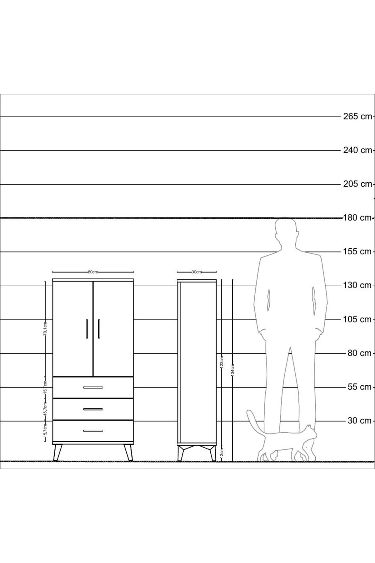 Arges Dolap 3 Raflı 3 Çekmeceli 2 Kapaklı 60x30x134 Aytaşı-Çam