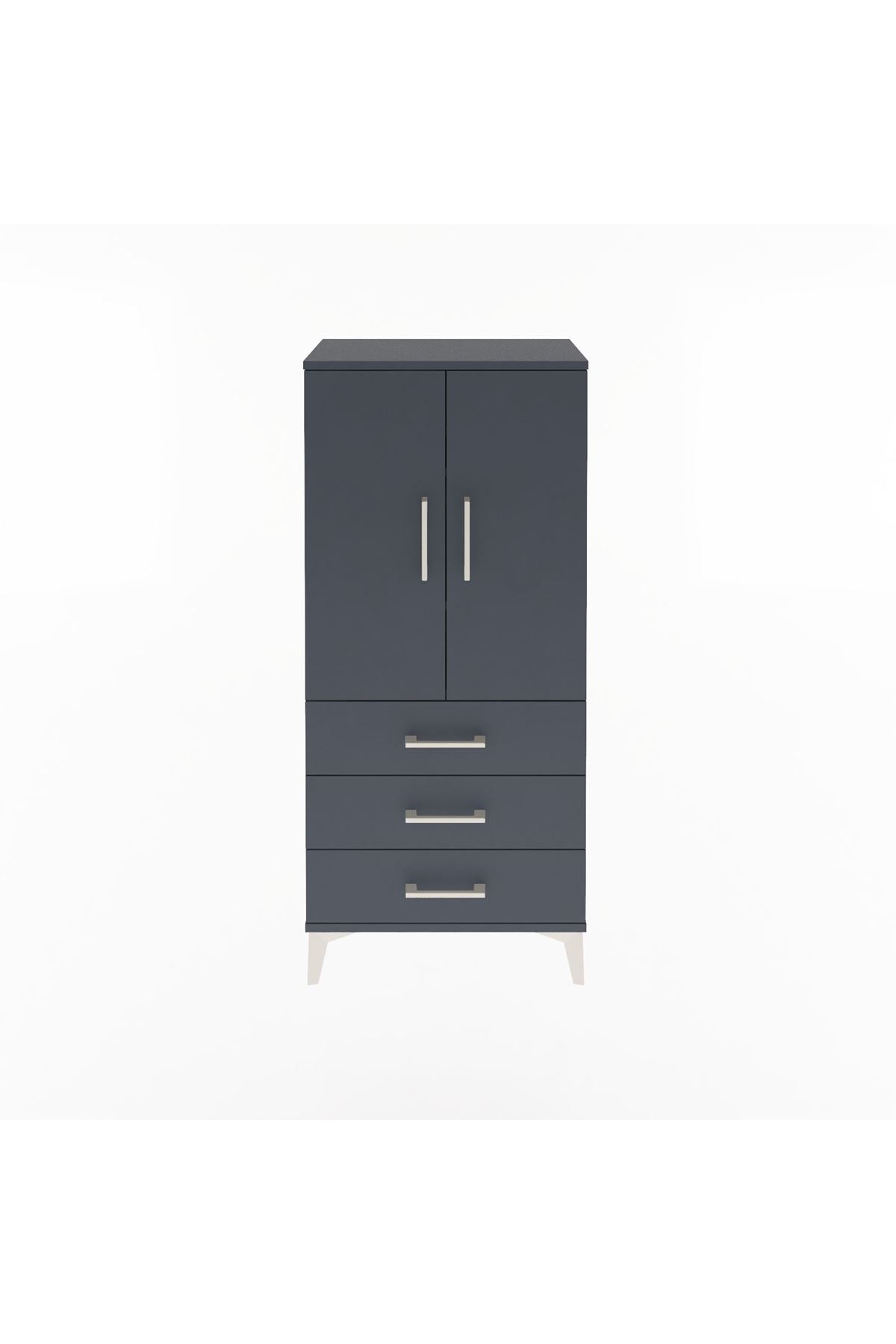 Arges Dolap 3 Raflı 3 Çekmeceli 2 Kapaklı 60x30x134 Antrasit-Antrasit