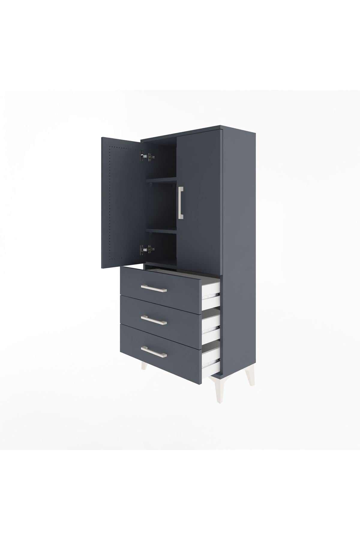 Arges Dolap 3 Raflı 3 Çekmeceli 2 Kapaklı 60x30x134 Antrasit-Antrasit