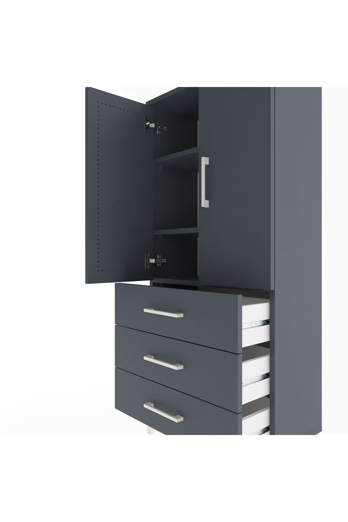 Arges Dolap 3 Raflı 3 Çekmeceli 2 Kapaklı 60x30x134 Antrasit-Antrasit