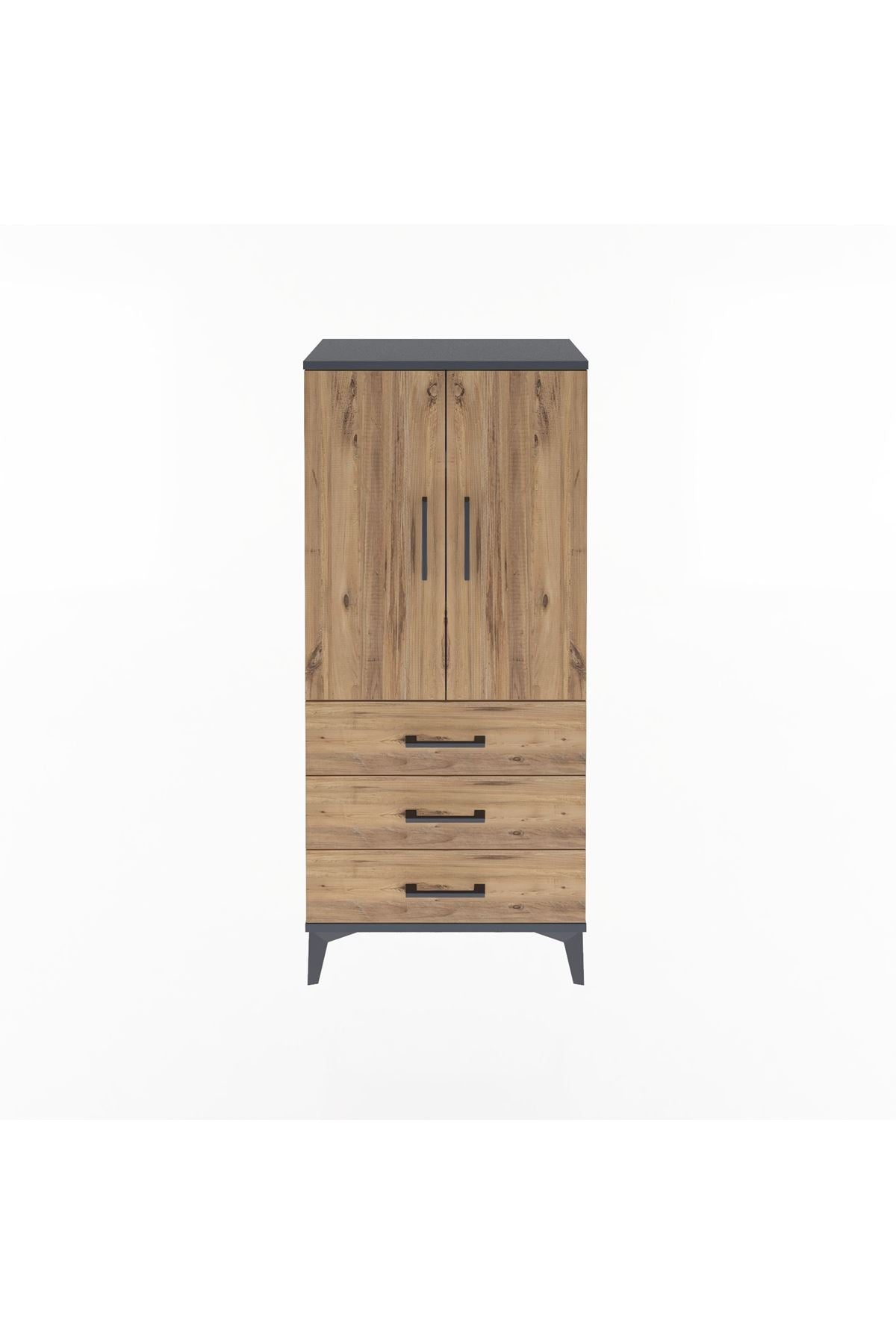 Arges Dolap 3 Raflı 3 Çekmeceli 2 Kapaklı 60x30x134 Antrasit-Çam