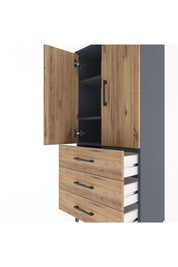 Arges Dolap 3 Raflı 3 Çekmeceli 2 Kapaklı 60x30x134 Antrasit-Çam