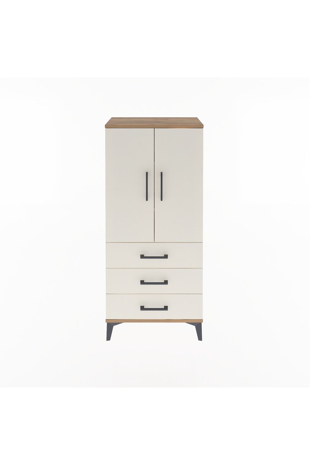 Arges Dolap 3 Raflı 3 Çekmeceli 2 Kapaklı 60x30x134 Çam-Aytaşı