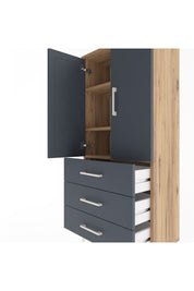 Arges Dolap 3 Raflı 3 Çekmeceli 2 Kapaklı 60x30x134 Çam-Antrasit