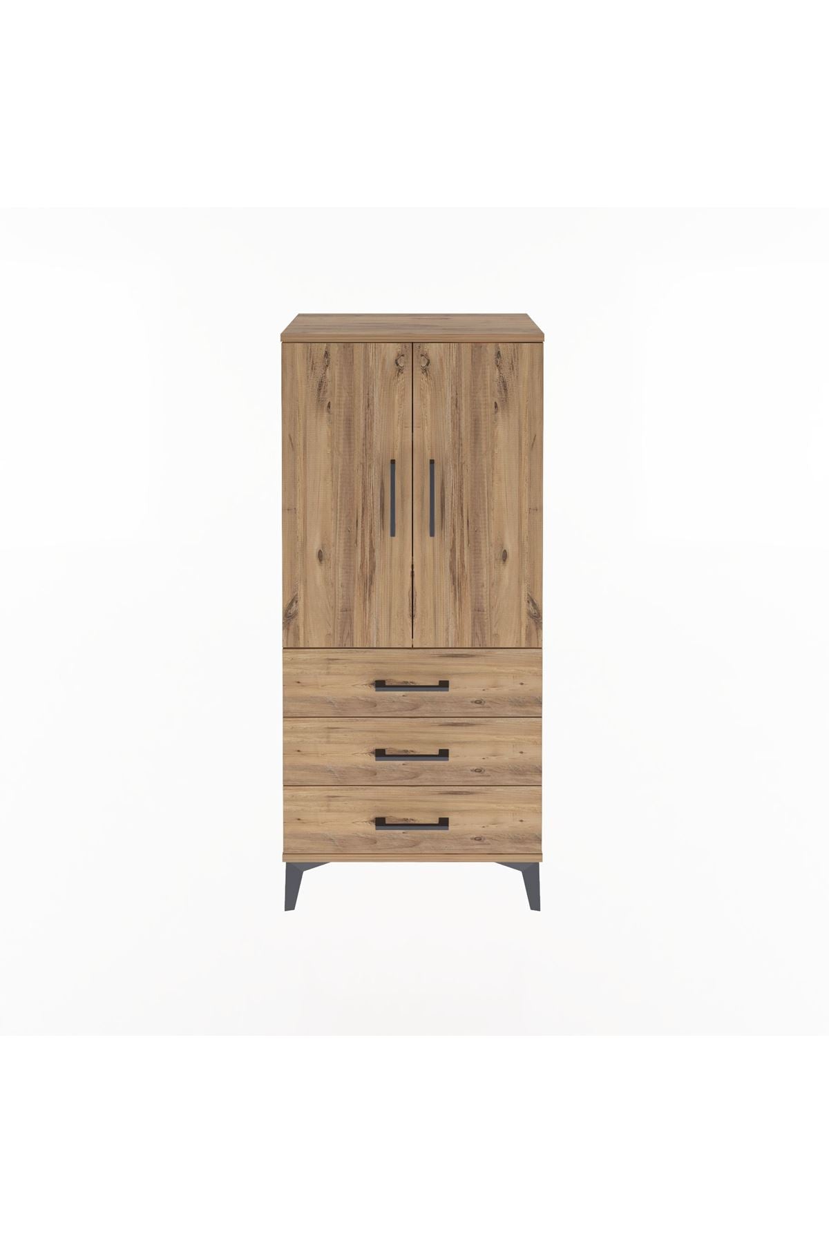 Arges Dolap 3 Raflı 3 Çekmeceli 2 Kapaklı 60x30x134 Çam-Çam