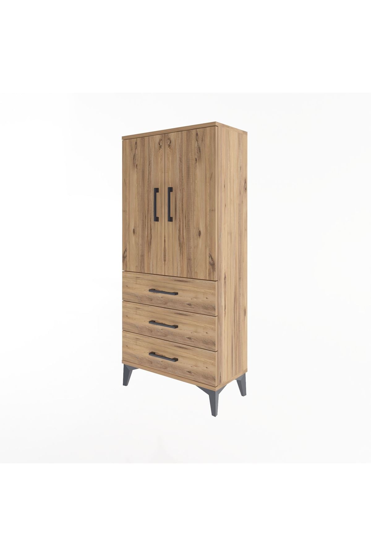 Arges Dolap 3 Raflı 3 Çekmeceli 2 Kapaklı 60x30x134 Çam-Çam