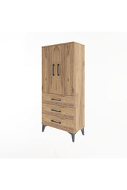 Arges Dolap 3 Raflı 3 Çekmeceli 2 Kapaklı 60x30x134 Çam-Çam