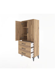 Arges Dolap 3 Raflı 3 Çekmeceli 2 Kapaklı 60x30x134 Çam-Çam