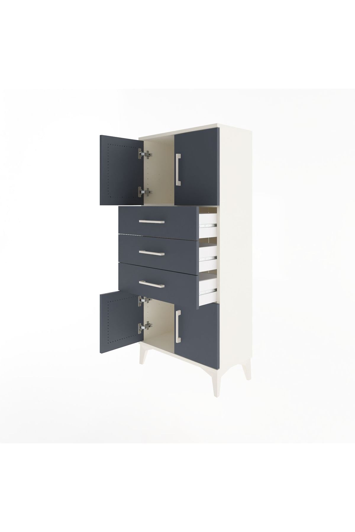 Arges Dolap Tek Raflı 3 Çekmeceli 4 Kapaklı 60x30x134 Aytaşı-Antrasit