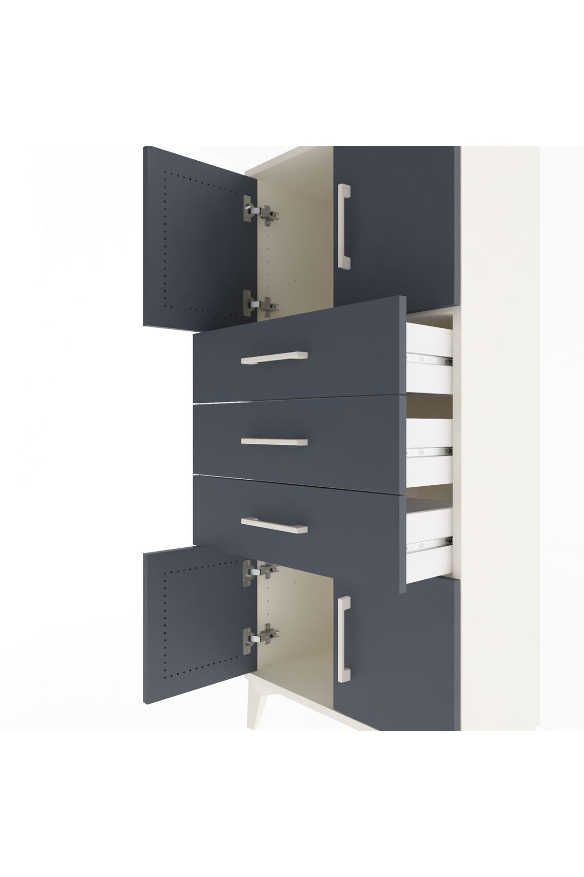 Arges Dolap Tek Raflı 3 Çekmeceli 4 Kapaklı 60x30x134 Aytaşı-Antrasit