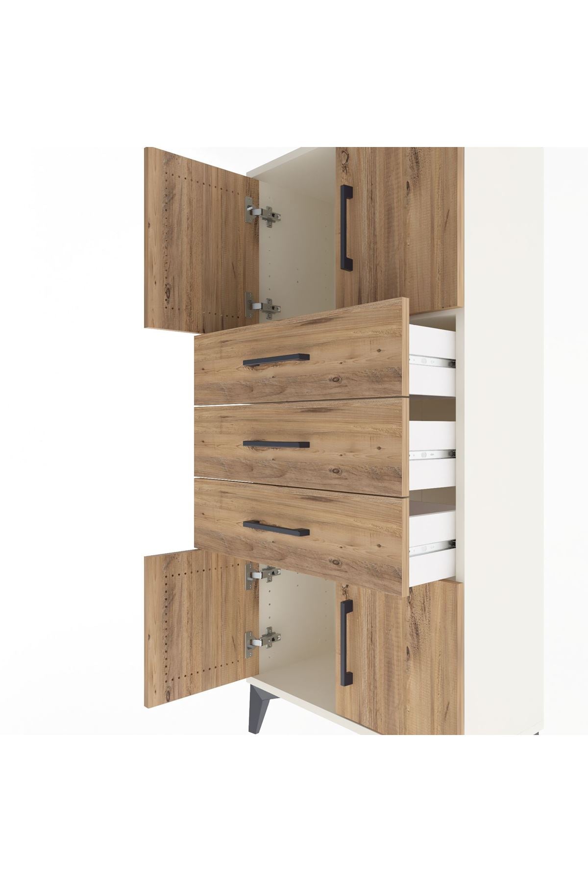 Arges Dolap Tek Raflı 3 Çekmeceli 4 Kapaklı 60x30x134 Aytaşı-Çam