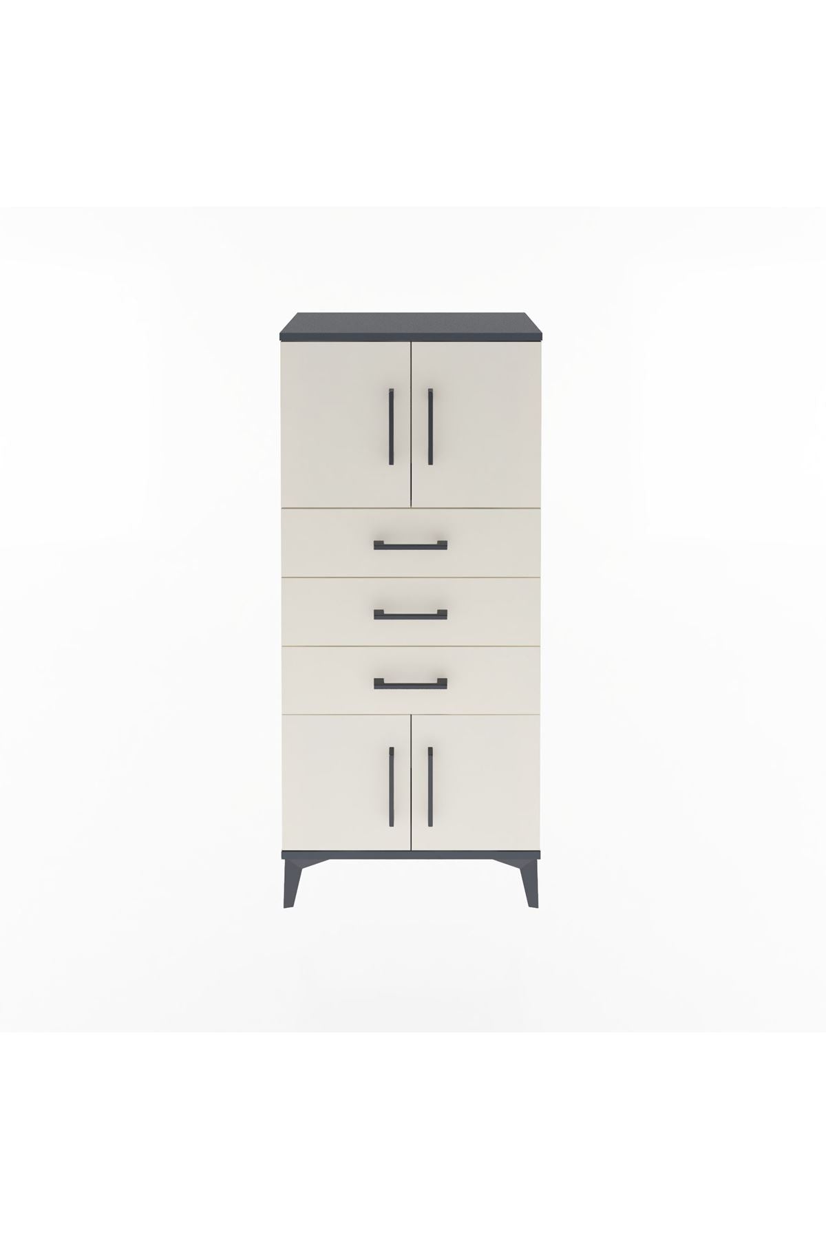 Arges Dolap Tek Raflı 3 Çekmeceli 4 Kapaklı 60x30x134 Antrasit-Aytaşı