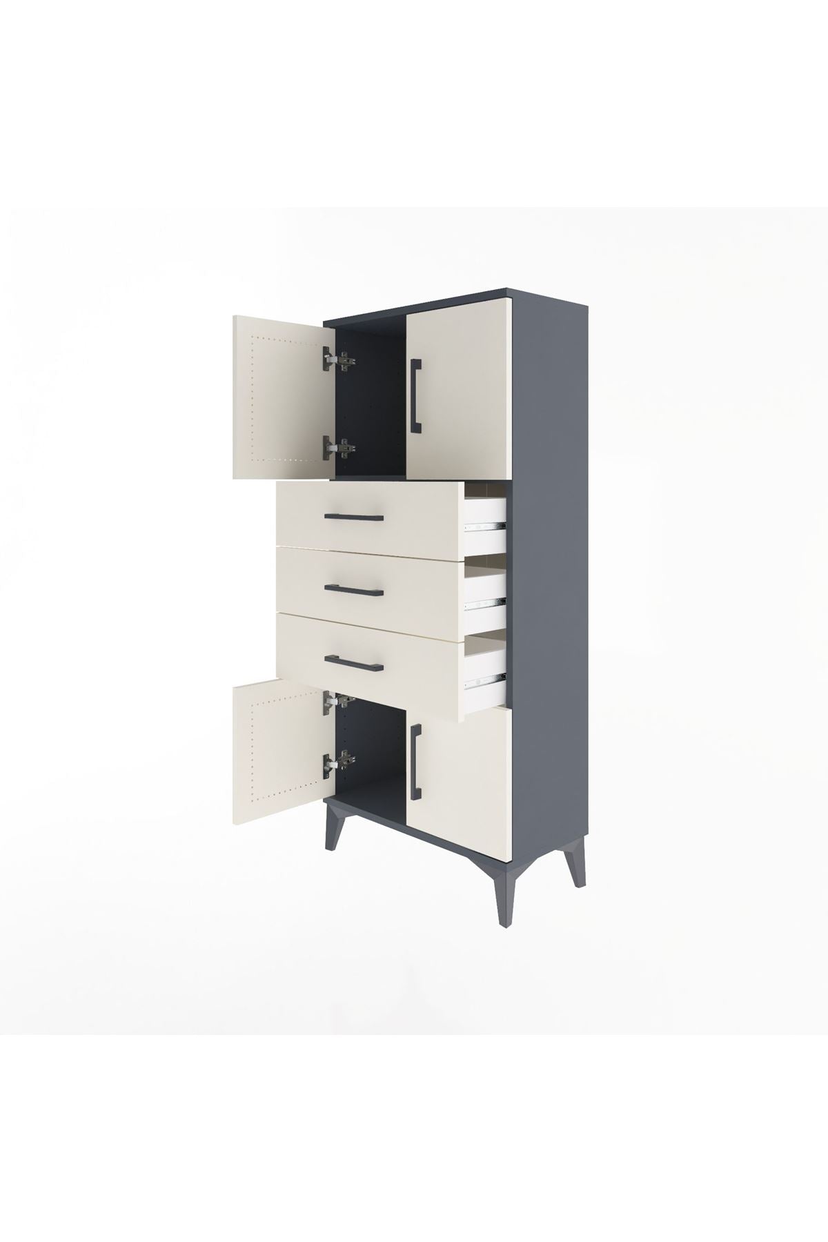 Arges Dolap Tek Raflı 3 Çekmeceli 4 Kapaklı 60x30x134 Antrasit-Aytaşı