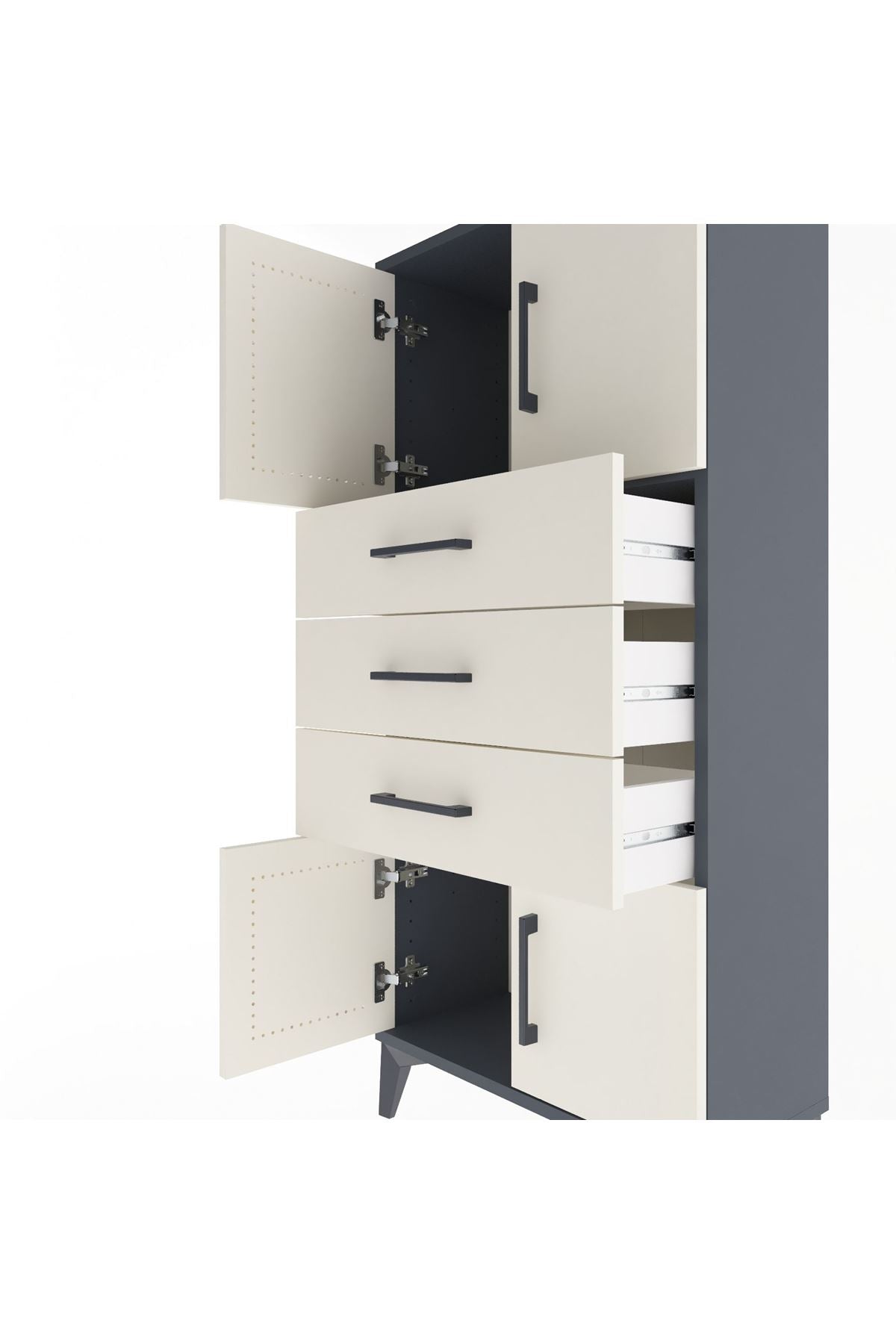 Arges Dolap Tek Raflı 3 Çekmeceli 4 Kapaklı 60x30x134 Antrasit-Aytaşı