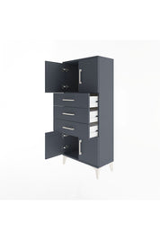 Arges Dolap Tek Raflı 3 Çekmeceli 4 Kapaklı 60x30x134 Antrasit-Antrasit