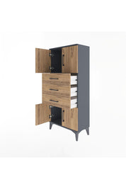 Arges Dolap Tek Raflı 3 Çekmeceli 4 Kapaklı 60x30x134 Antrasit-Çam