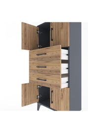 Arges Dolap Tek Raflı 3 Çekmeceli 4 Kapaklı 60x30x134 Antrasit-Çam