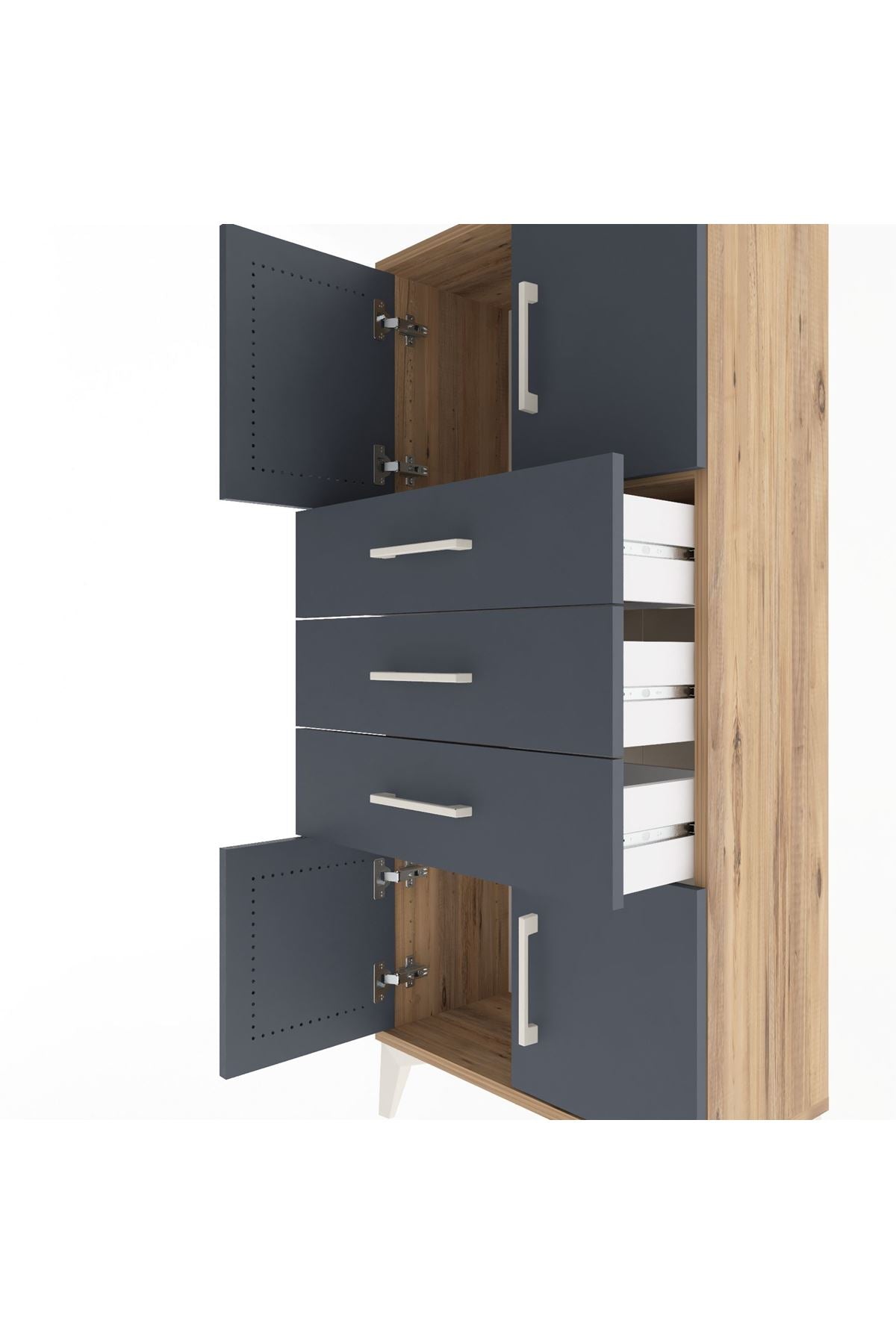 Arges Dolap Tek Raflı 3 Çekmeceli 4 Kapaklı 60x30x134 Çam-Antrasit