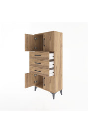 Arges Dolap Tek Raflı 3 Çekmeceli 4 Kapaklı 60x30x134 Çam-Çam