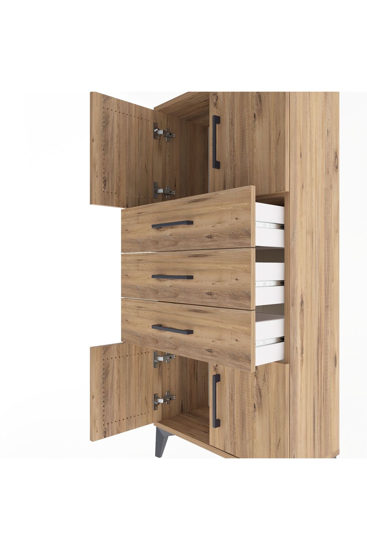 Arges Dolap Tek Raflı 3 Çekmeceli 4 Kapaklı 60x30x134 Çam-Çam