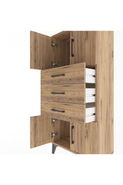 Arges Dolap Tek Raflı 3 Çekmeceli 4 Kapaklı 60x30x134 Çam-Çam