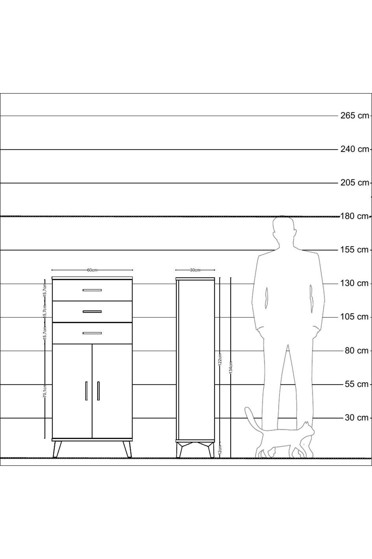 Arges Dolap 2 Raflı 3 Çekmeceli 2 Kapaklı 60x30x134 Aytaşı-Aytaşı
