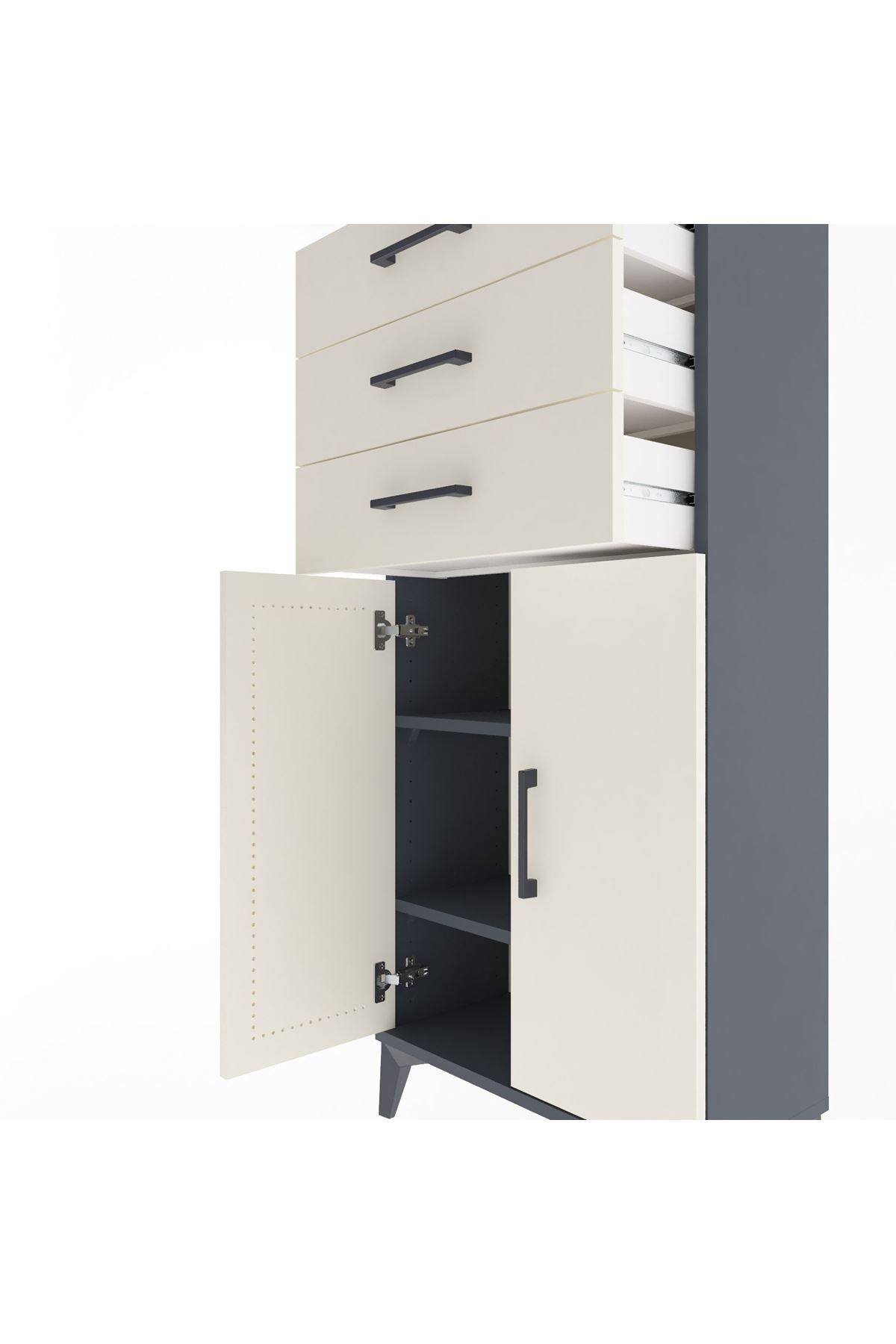 Arges Dolap 2 Raflı 3 Çekmeceli 2 Kapaklı 60x30x134 Antrasit-Aytaşı