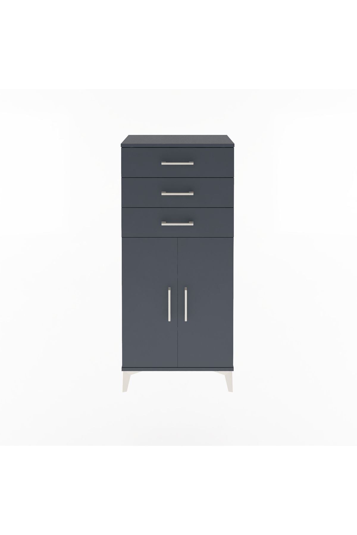 Arges Dolap 2 Raflı 3 Çekmeceli 2 Kapaklı 60x30x134 Antrasit-Antrasit