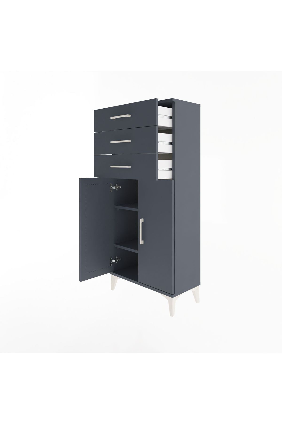 Arges Dolap 2 Raflı 3 Çekmeceli 2 Kapaklı 60x30x134 Antrasit-Antrasit