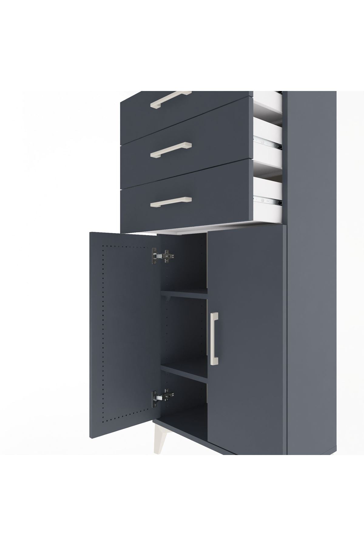 Arges Dolap 2 Raflı 3 Çekmeceli 2 Kapaklı 60x30x134 Antrasit-Antrasit