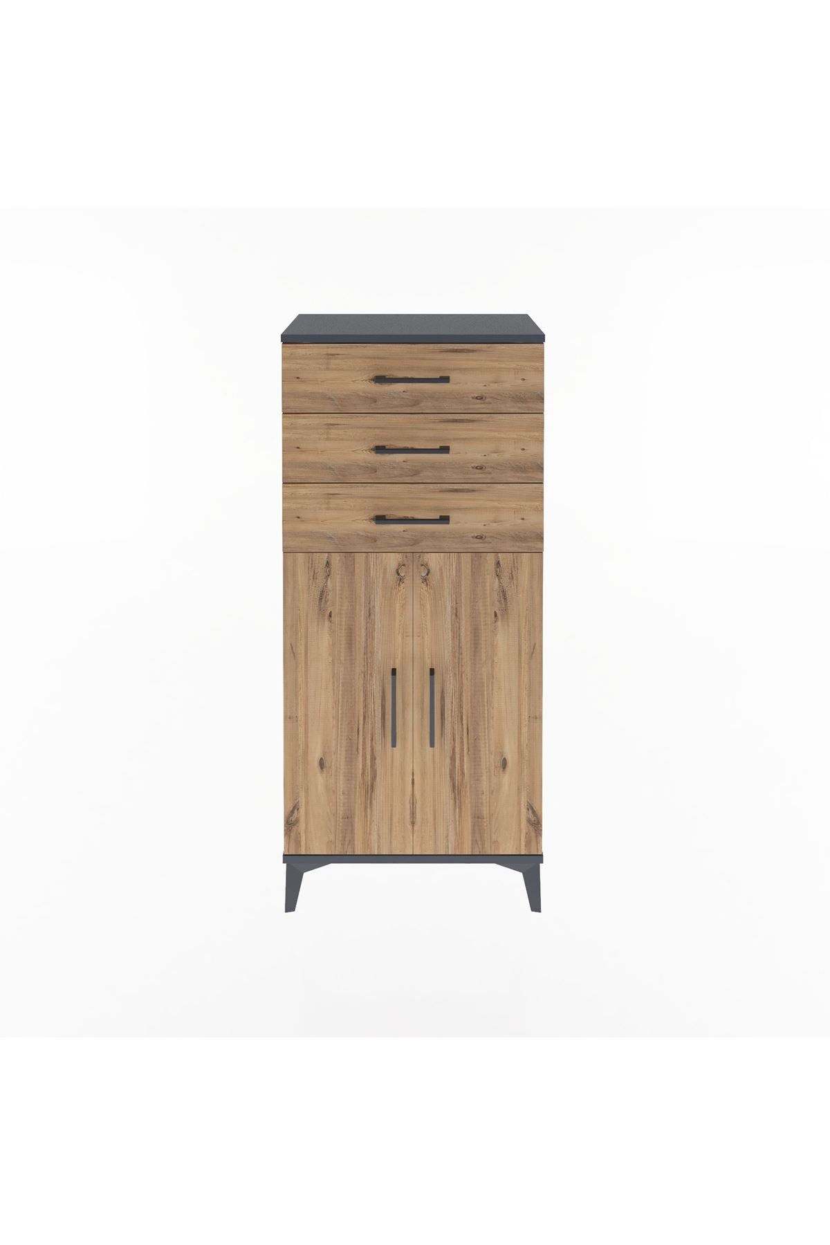 Arges Dolap 2 Raflı 3 Çekmeceli 2 Kapaklı 60x30x134 Antrasit-Çam