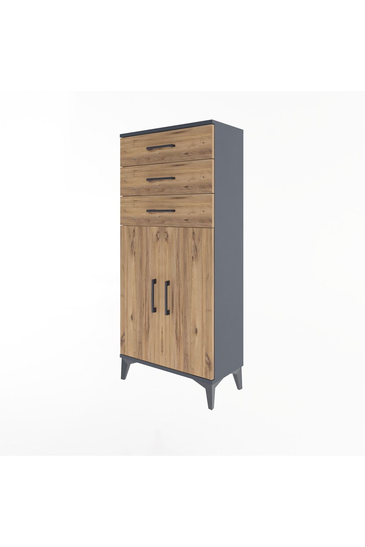 Arges Dolap 2 Raflı 3 Çekmeceli 2 Kapaklı 60x30x134 Antrasit-Çam