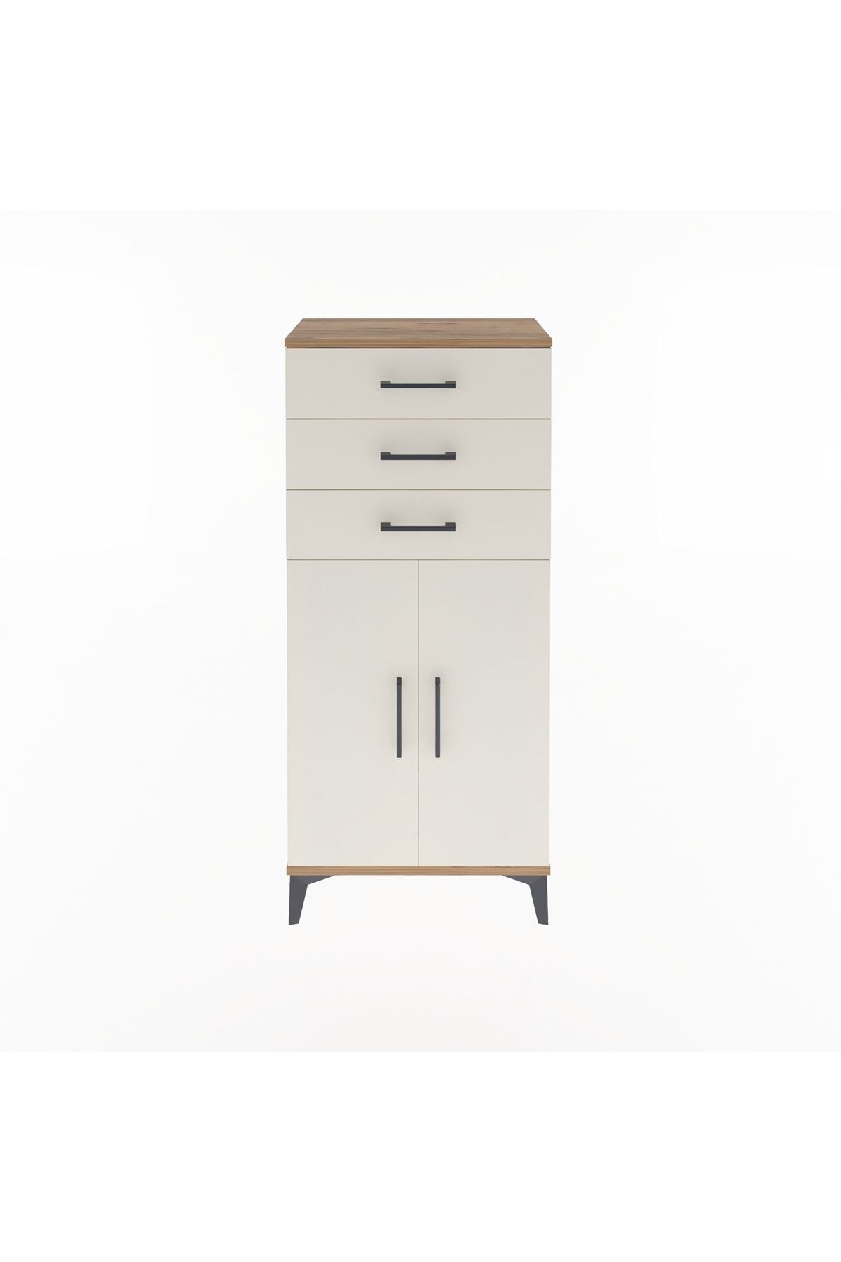 Arges Dolap 2 Raflı 3 Çekmeceli 2 Kapaklı 60x30x134 Çam-Aytaşı