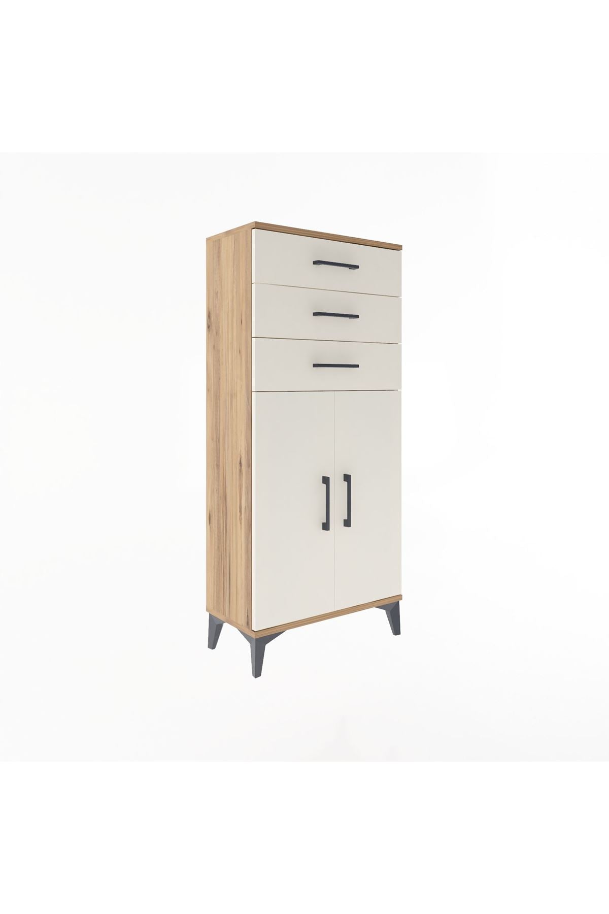 Arges Dolap 2 Raflı 3 Çekmeceli 2 Kapaklı 60x30x134 Çam-Aytaşı