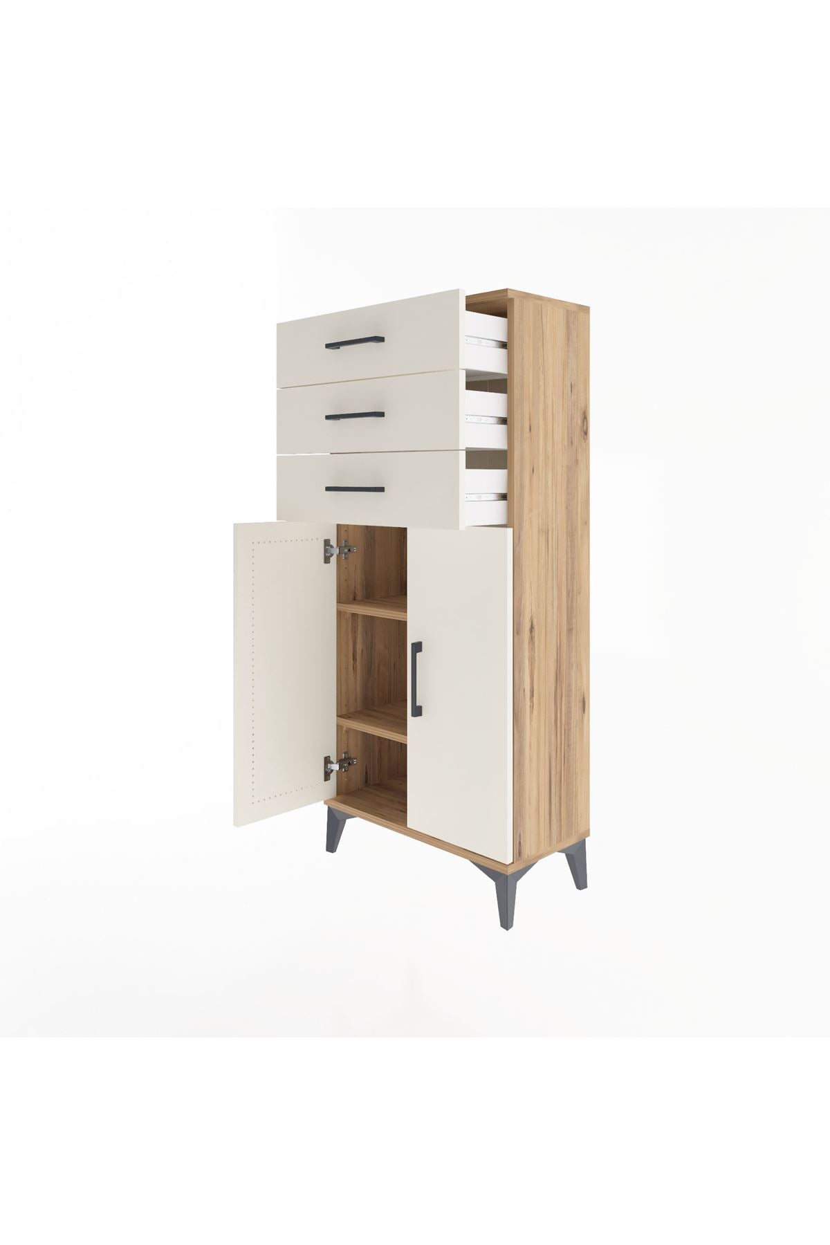 Arges Dolap 2 Raflı 3 Çekmeceli 2 Kapaklı 60x30x134 Çam-Aytaşı