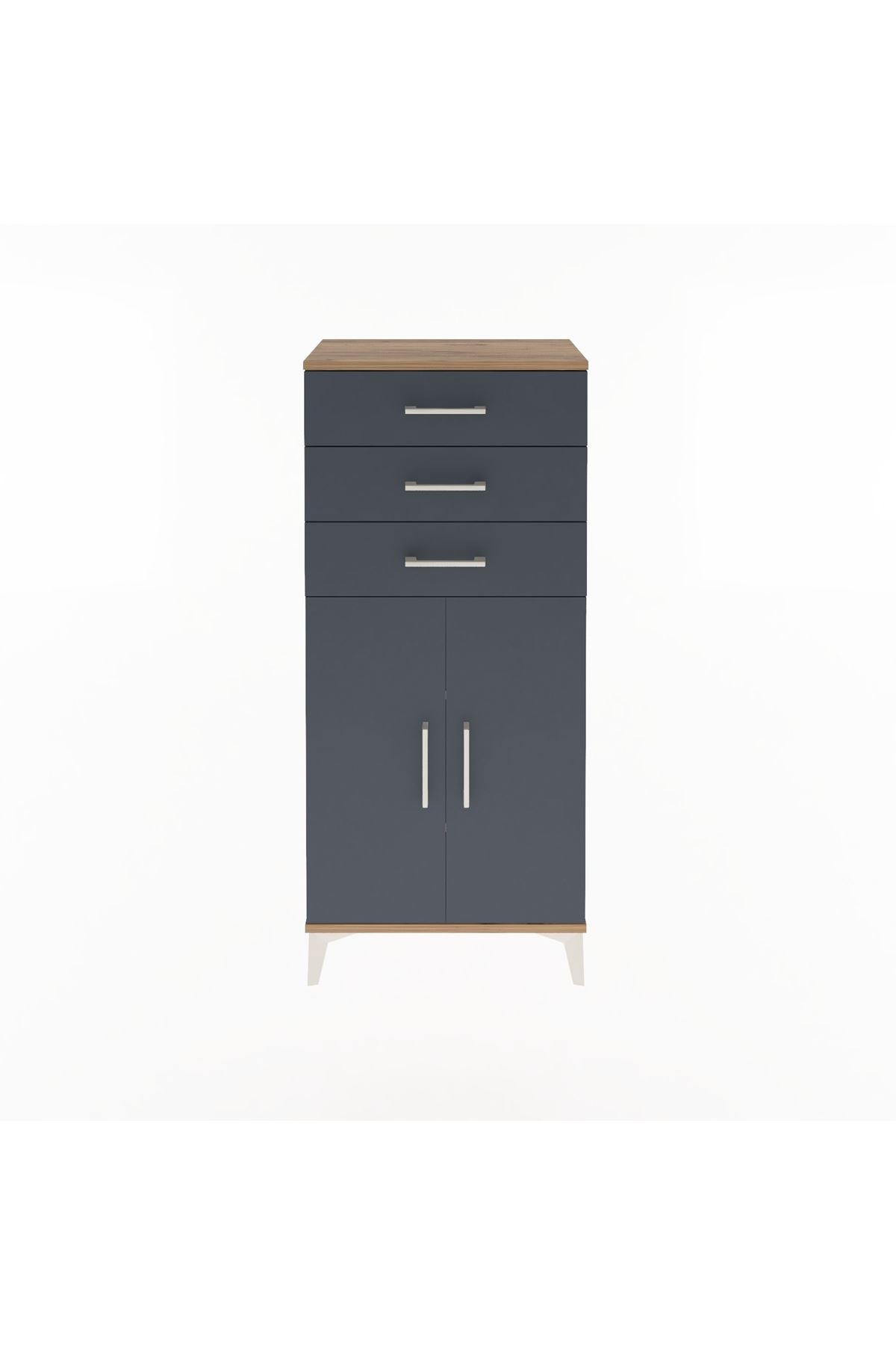 Arges Dolap 2 Raflı 3 Çekmeceli 2 Kapaklı 60x30x134 Çam-Antrasit