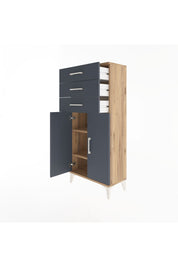 Arges Dolap 2 Raflı 3 Çekmeceli 2 Kapaklı 60x30x134 Çam-Antrasit