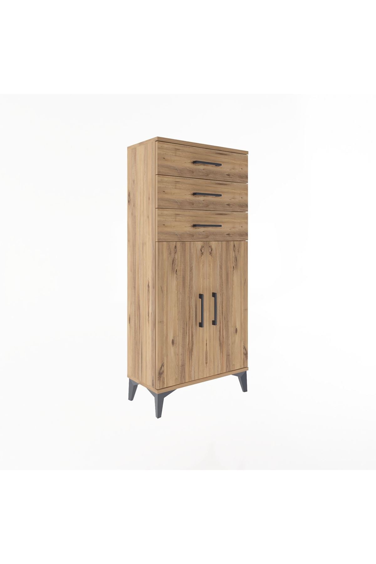 Arges Dolap 2 Raflı 3 Çekmeceli 2 Kapaklı 60x30x134 Çam-Çam